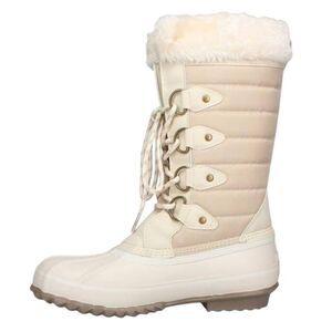Khombu Winter Fur Boots Cream Lace Up Duck Boots Water Resistant Size 6 NEW